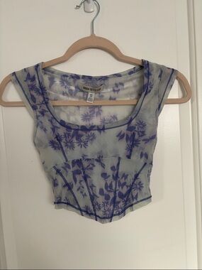 Urban Outfitters Light Lavender Floral Mesh Crop Top